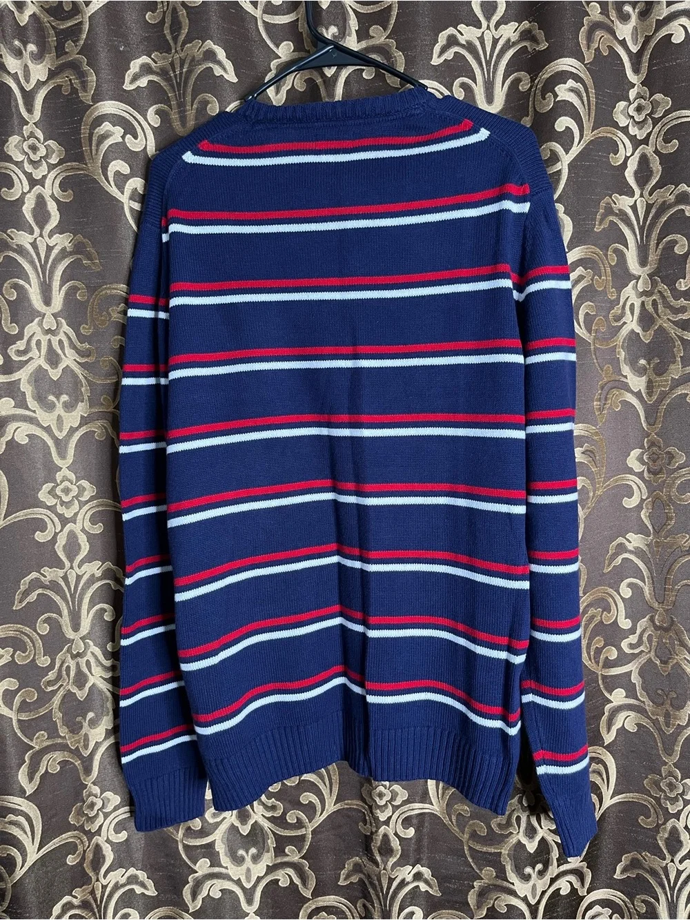 Men's IZOD Navy Striped Crewneck Sweater - Blue / Red / White